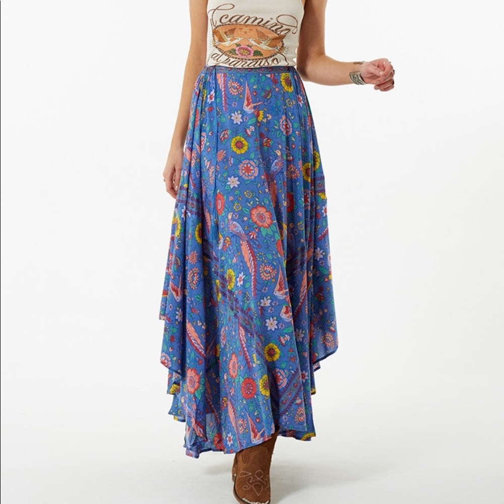 Lovebird Half Moon Maxi Skirt in Sky (S) - Spell